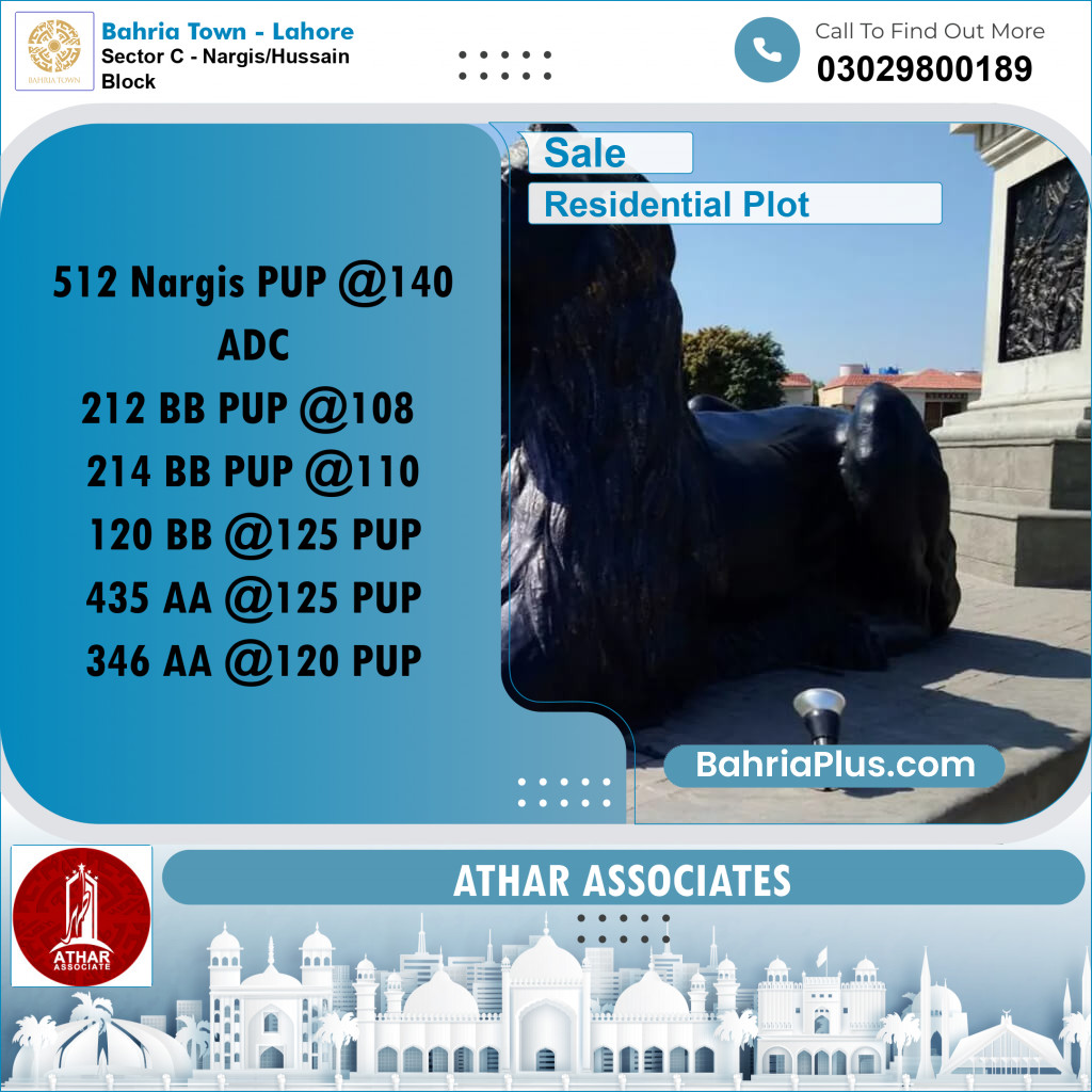 10 Marla Residential Plot for Sale in Sector C - Nargis/Hussain Block -  Bahria Town, Lahore - (BP-277648)