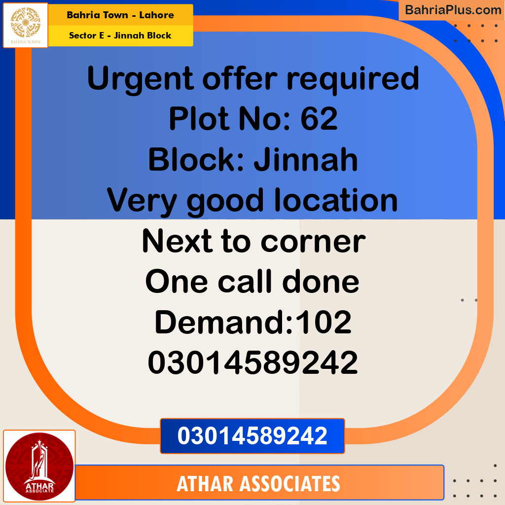5 Marla Residential Plot for Sale in Sector E - Jinnah Block -  Bahria Town, Lahore - (BP-277668)