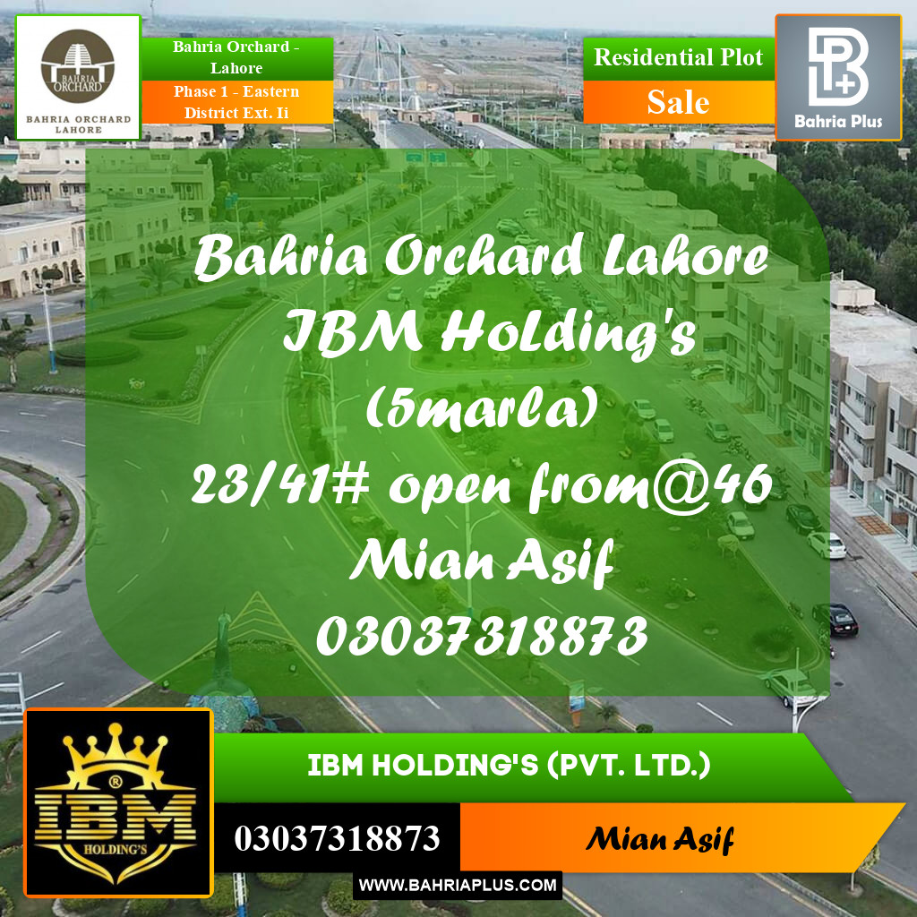 5 Marla Residential Plot for Sale in Phase 1 - Eastern District Ext. II -  Bahria Orchard, Lahore - (BP-277687)