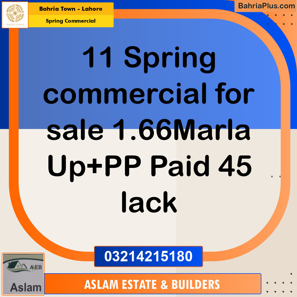 1.66 Marla Commercial Plot for Sale in Spring Commercial -  Bahria Town, Lahore - (BP-277688)