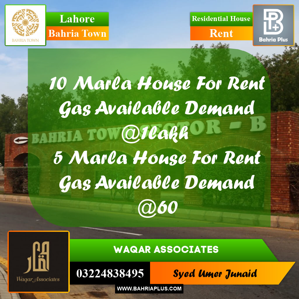 Residential House for Rent in Bahria Town, Lahore - (BP-277690)