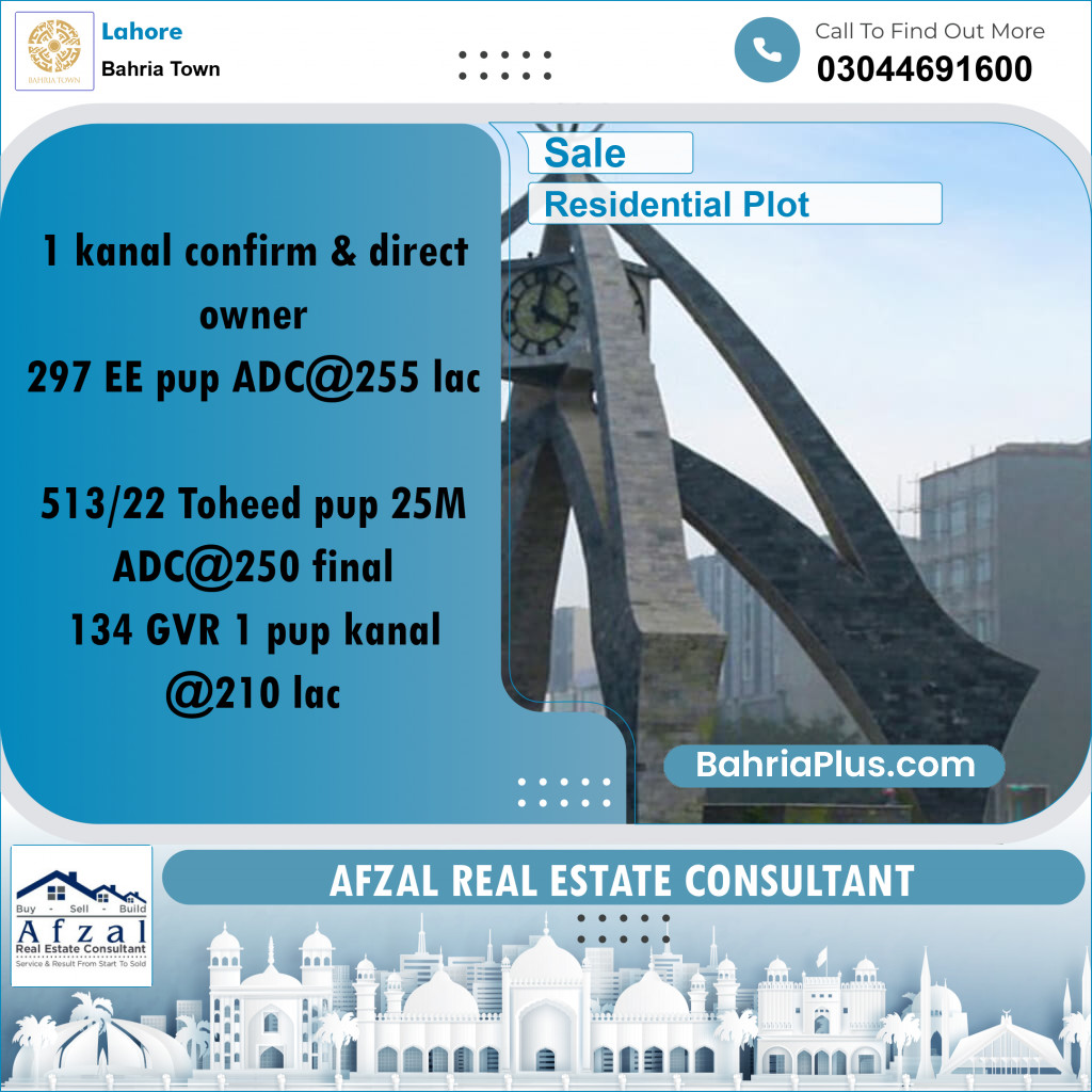 Residential Plot for Sale in Bahria Town, Lahore - (BP-277715)