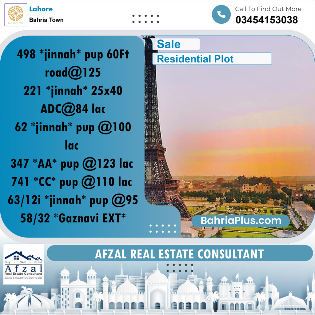 Residential Plot for Sale in Bahria Town, Lahore - (BP-277732)