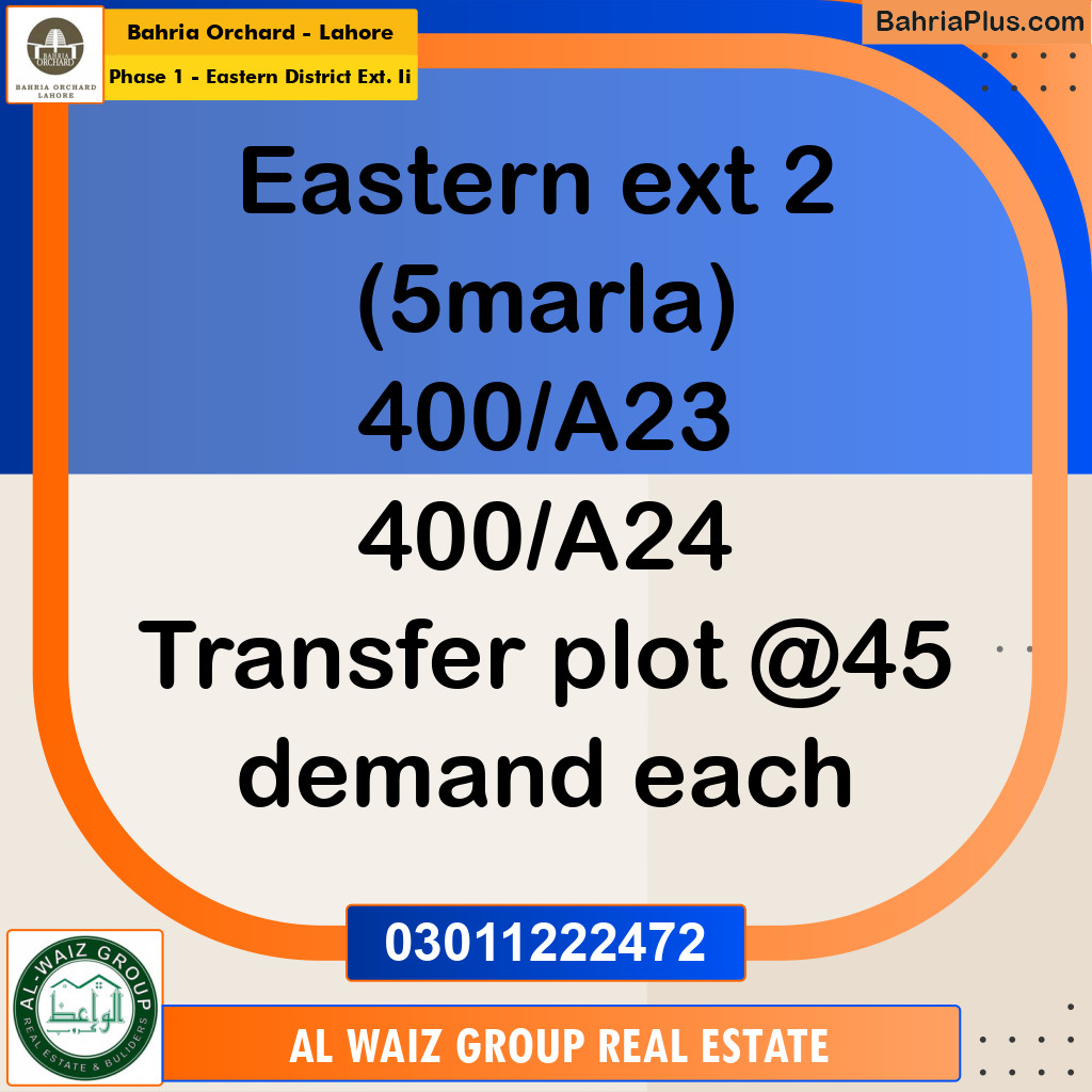 5 Marla Residential Plot for Sale in Phase 1 - Eastern District Ext. II -  Bahria Orchard, Lahore - (BP-277757)