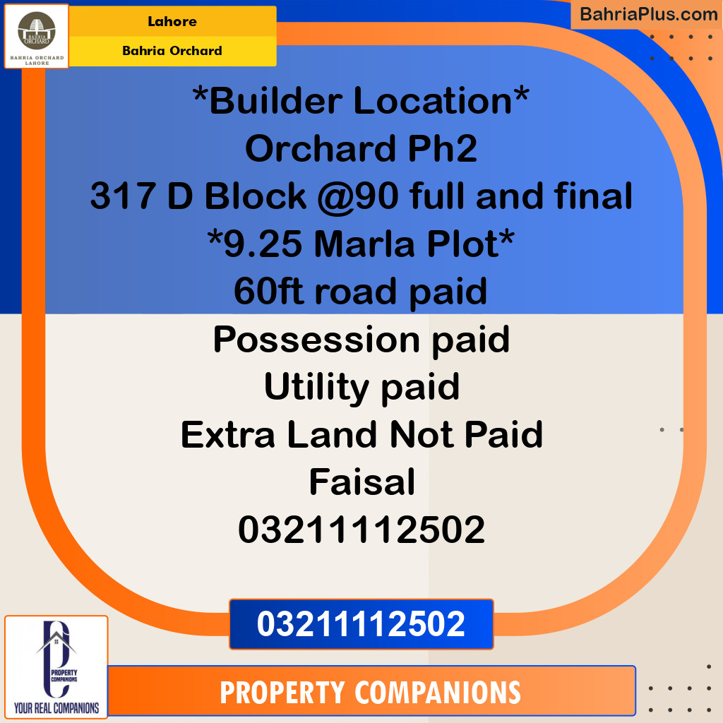 Residential Plot for Sale in Bahria Orchard, Lahore - (BP-277783)