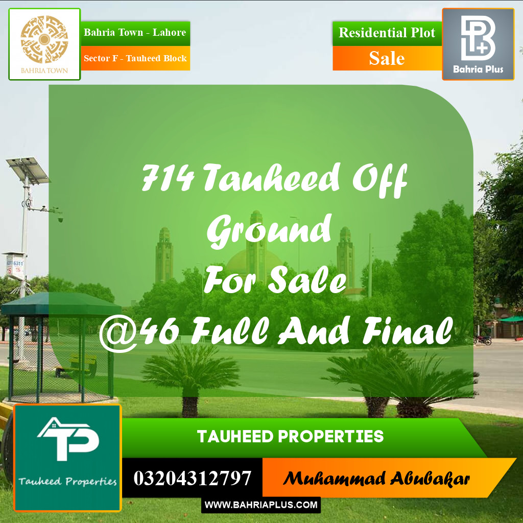 5 Marla Residential Plot for Sale in Sector F - Tauheed Block -  Bahria Town, Lahore - (BP-277795)