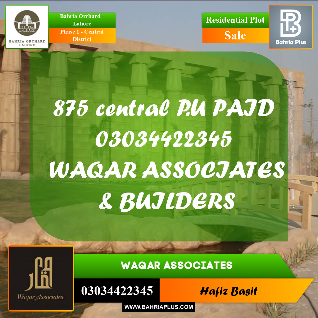 10 Marla Residential Plot for Sale in Phase 1 - Central District -  Bahria Orchard, Lahore - (BP-277846)