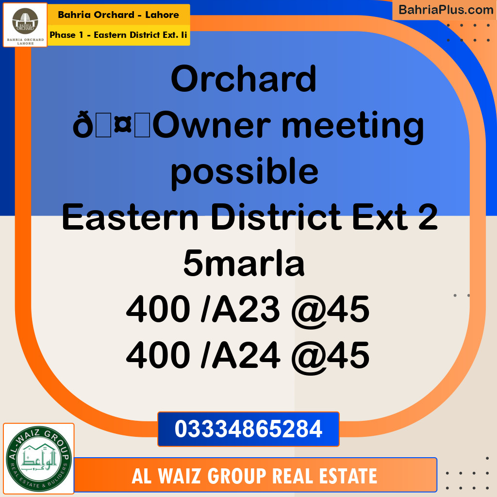 5 Marla Residential Plot for Sale in Phase 1 - Eastern District Ext. II -  Bahria Orchard, Lahore - (BP-277899)
