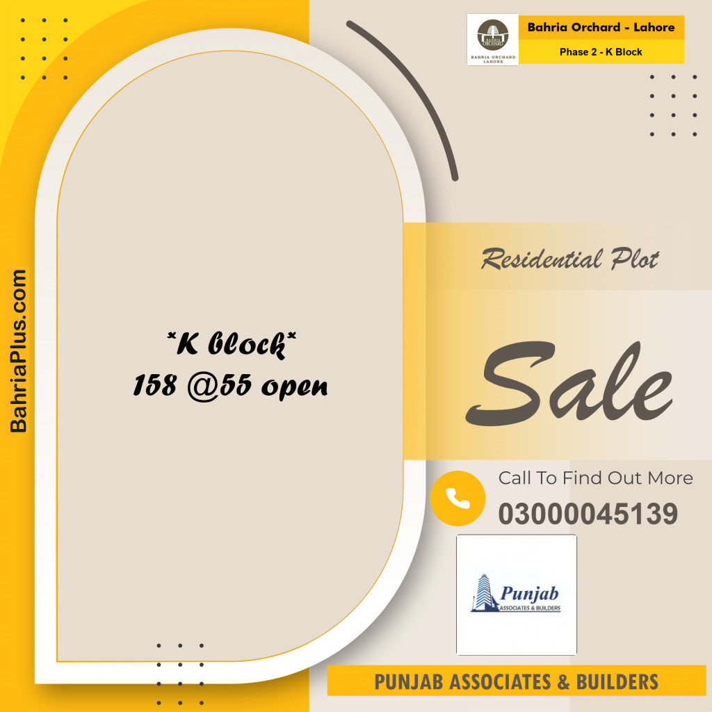 5 Marla Residential Plot for Sale in Phase 2 - K Block -  Bahria Orchard, Lahore - (BP-277936)