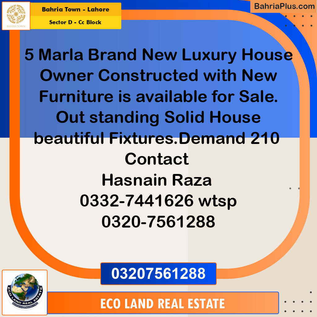5 Marla Residential House for Sale in Sector D - CC Block -  Bahria Town, Lahore - (BP-277952)
