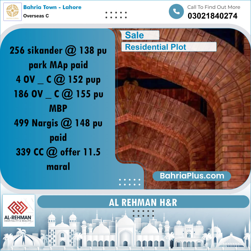 10 Marla Residential Plot for Sale in Overseas C -  Bahria Town, Lahore - (BP-277985)