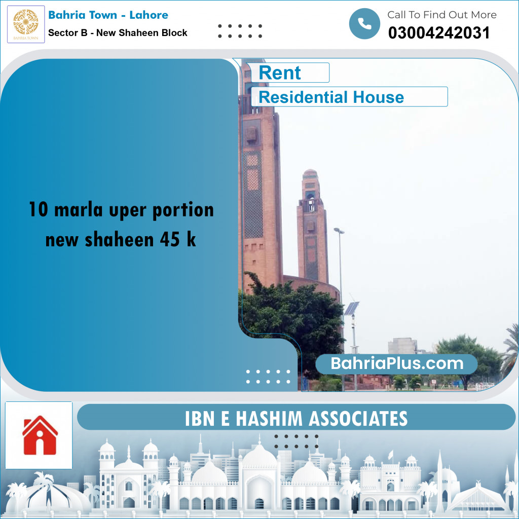 10 Marla Residential House for Rent in Sector B - New Shaheen Block -  Bahria Town, Lahore - (BP-277994)