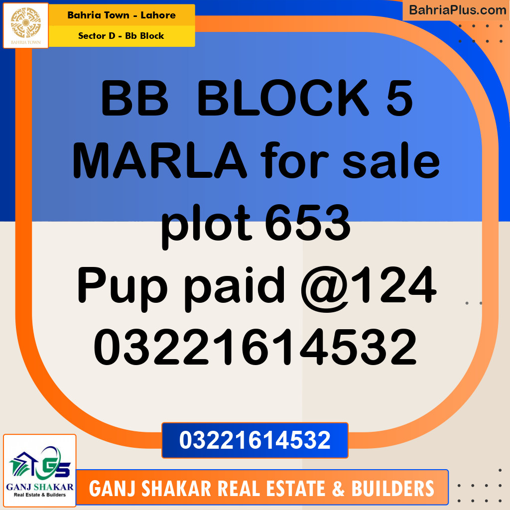5 Marla Residential Plot for Sale in Sector D - BB Block -  Bahria Town, Lahore - (BP-278011)