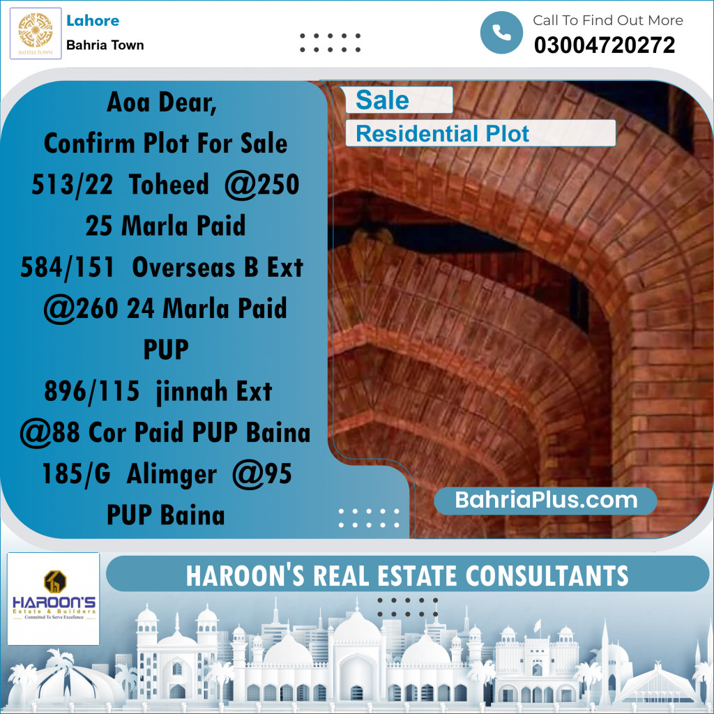 Residential Plot for Sale in Bahria Town, Lahore - (BP-278045)