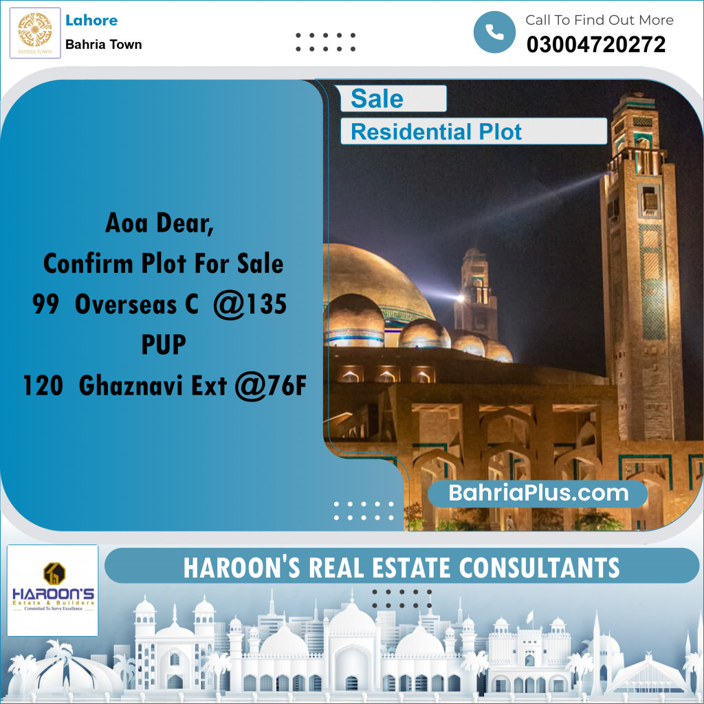 Residential Plot for Sale in Bahria Town, Lahore - (BP-278046)
