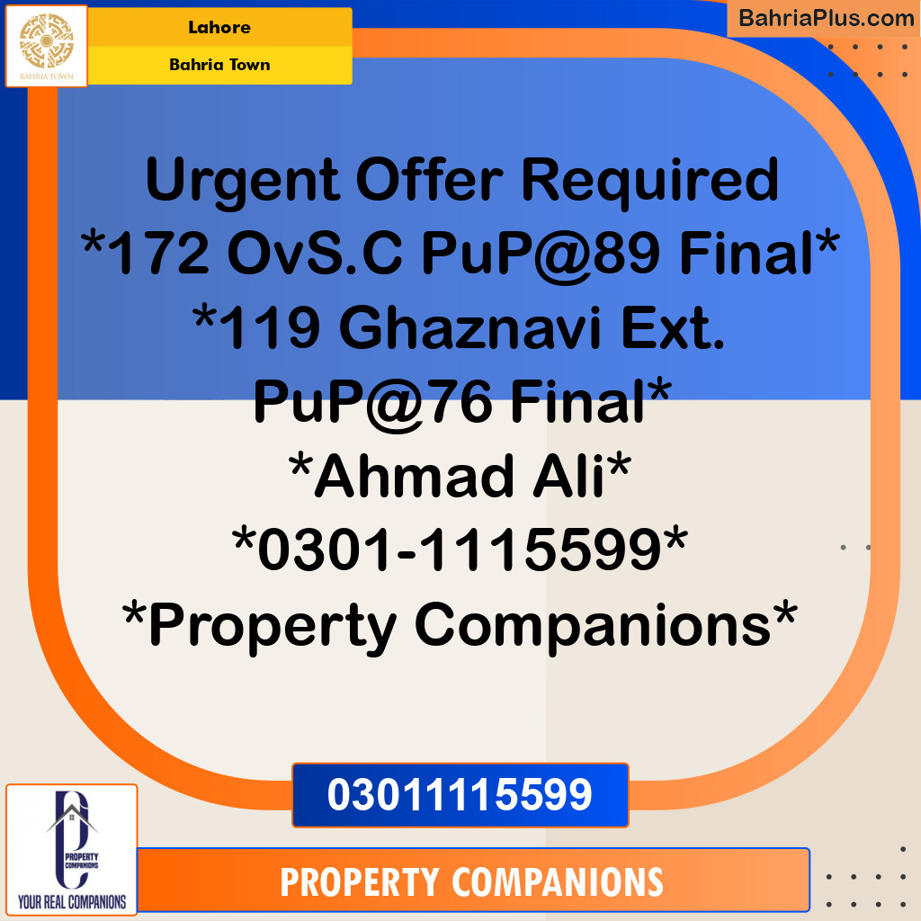 Residential Plot for Sale in Bahria Town, Lahore - (BP-278057)