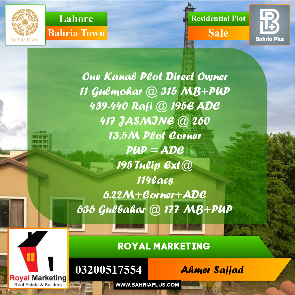 Residential Plot for Sale in Bahria Town, Lahore - (BP-278072)