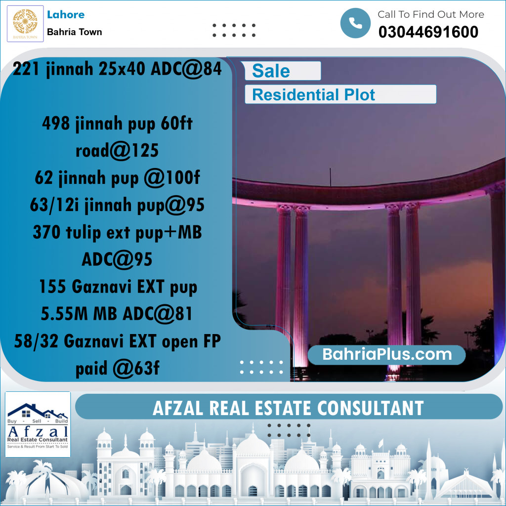 Residential Plot for Sale in Bahria Town, Lahore - (BP-278081)