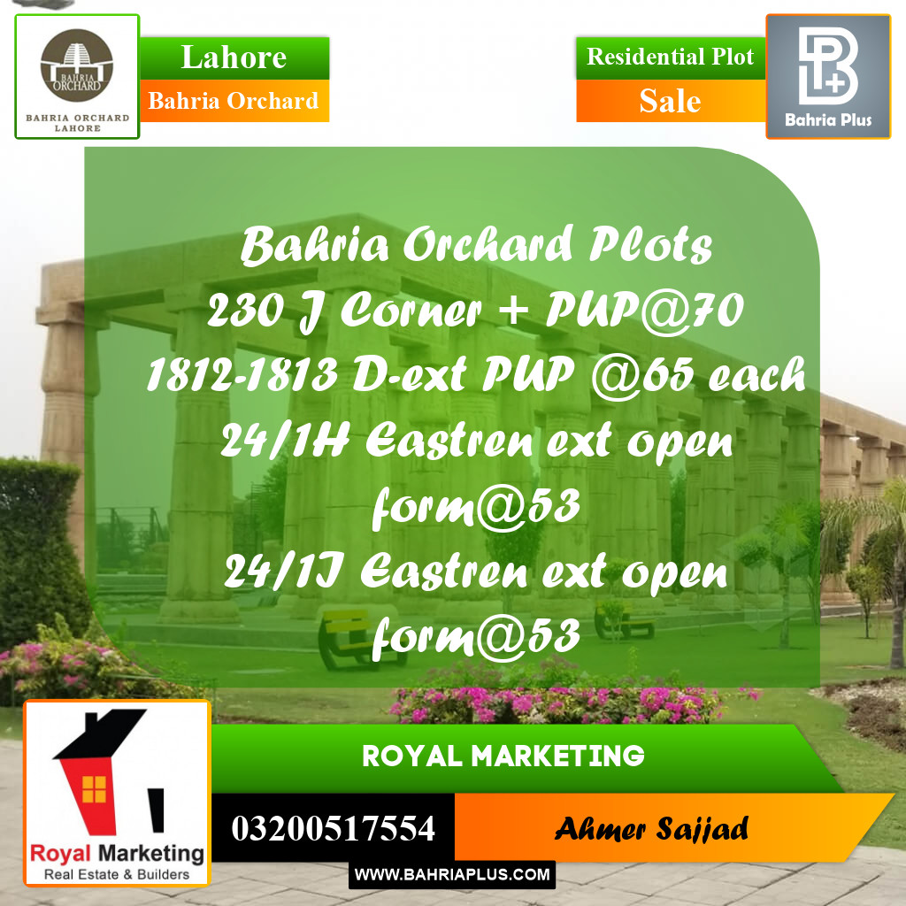 Residential Plot for Sale in Bahria Orchard, Lahore - (BP-278084)
