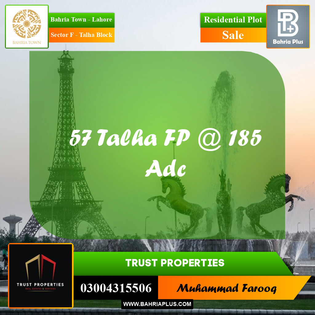 10 Marla Residential Plot for Sale in Sector F - Talha Block -  Bahria Town, Lahore - (BP-278088)