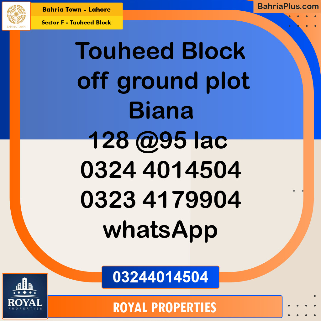 Residential Plot for Sale in Sector F - Tauheed Block -  Bahria Town, Lahore - (BP-278124)