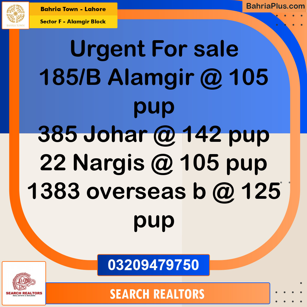 10 Marla Residential Plot for Sale in Sector F - Alamgir Block -  Bahria Town, Lahore - (BP-278169)