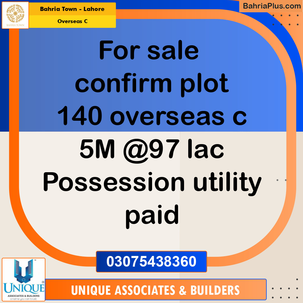 5 Marla Residential Plot for Sale in Overseas C -  Bahria Town, Lahore - (BP-278180)