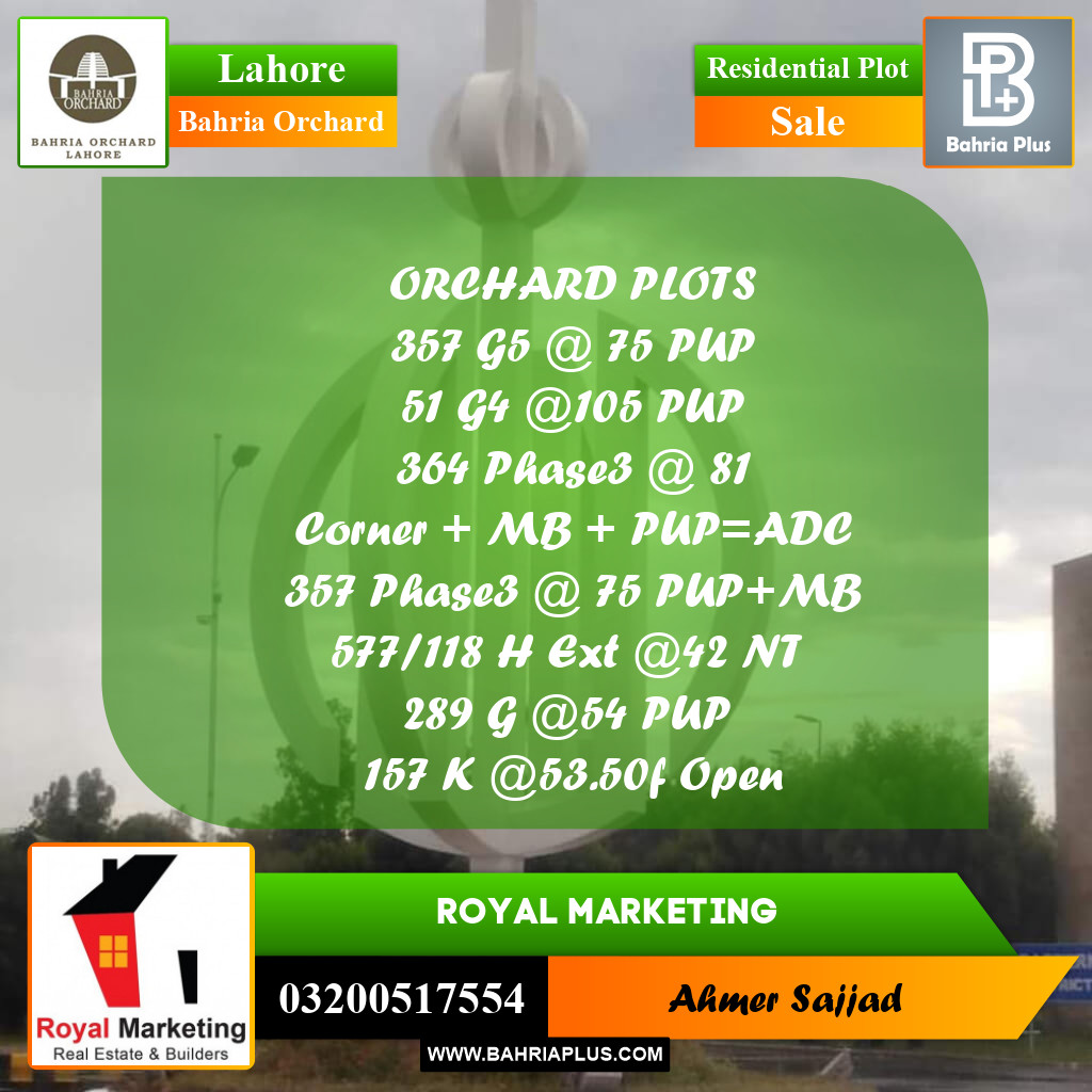 Residential Plot for Sale in Bahria Orchard, Lahore - (BP-278200)