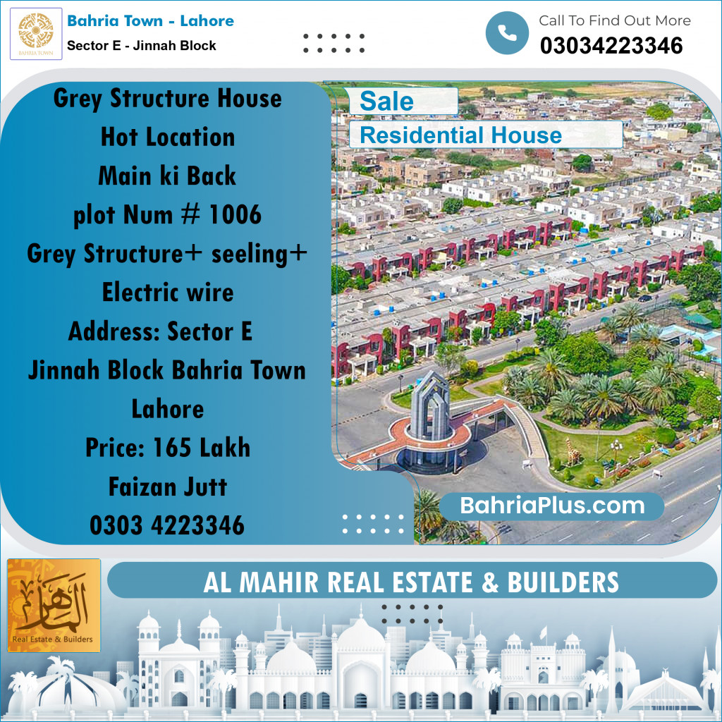 Residential House for Sale in Sector E - Jinnah Block -  Bahria Town, Lahore - (BP-278203)