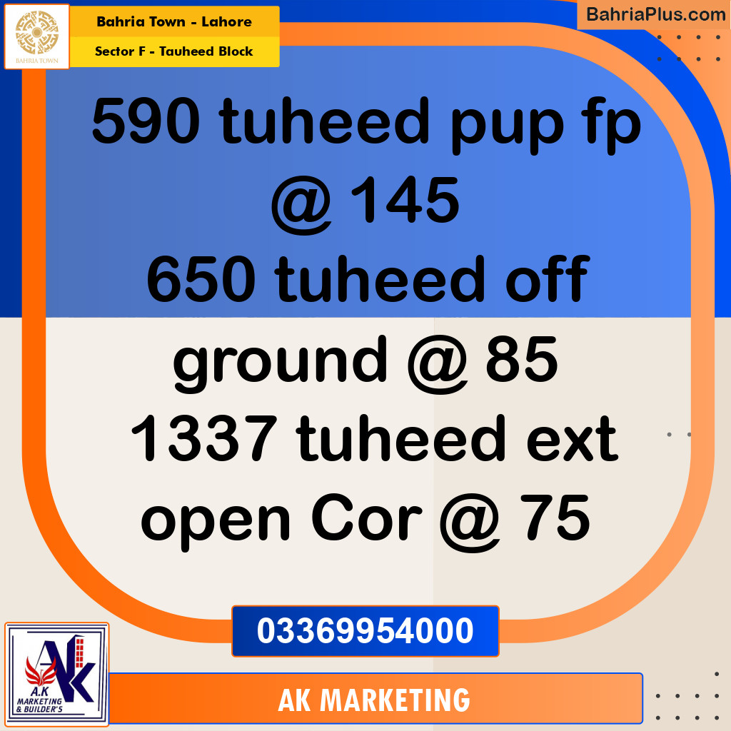 10 Marla Residential Plot for Sale in Sector F - Tauheed Block -  Bahria Town, Lahore - (BP-278261)