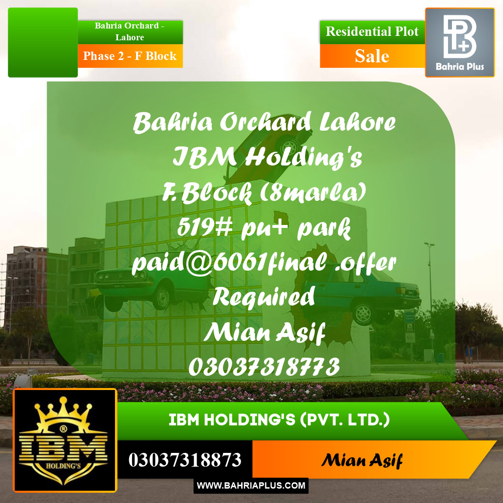 8 Marla Residential Plot for Sale in Phase 2 - F Block -  Bahria Orchard, Lahore - (BP-278289)