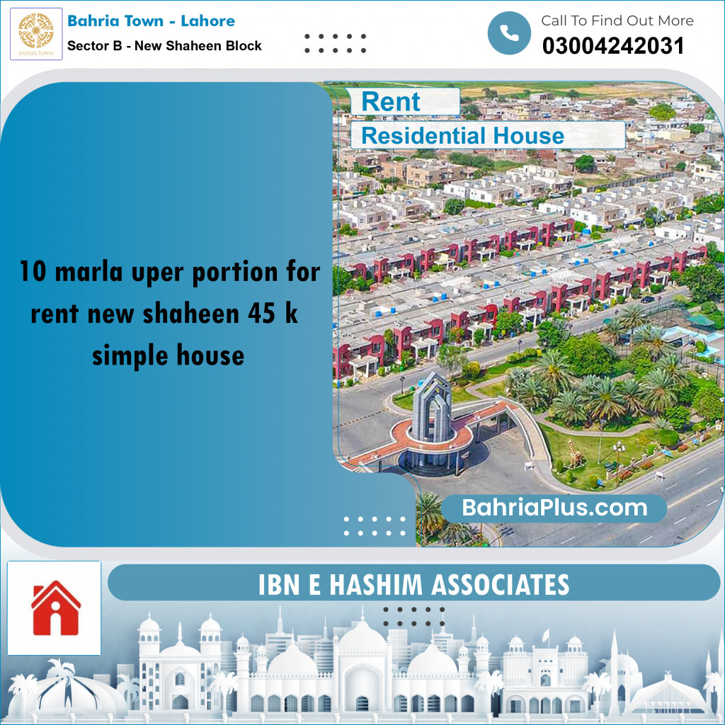 10 Marla Residential House for Rent in Sector B - New Shaheen Block -  Bahria Town, Lahore - (BP-278300)
