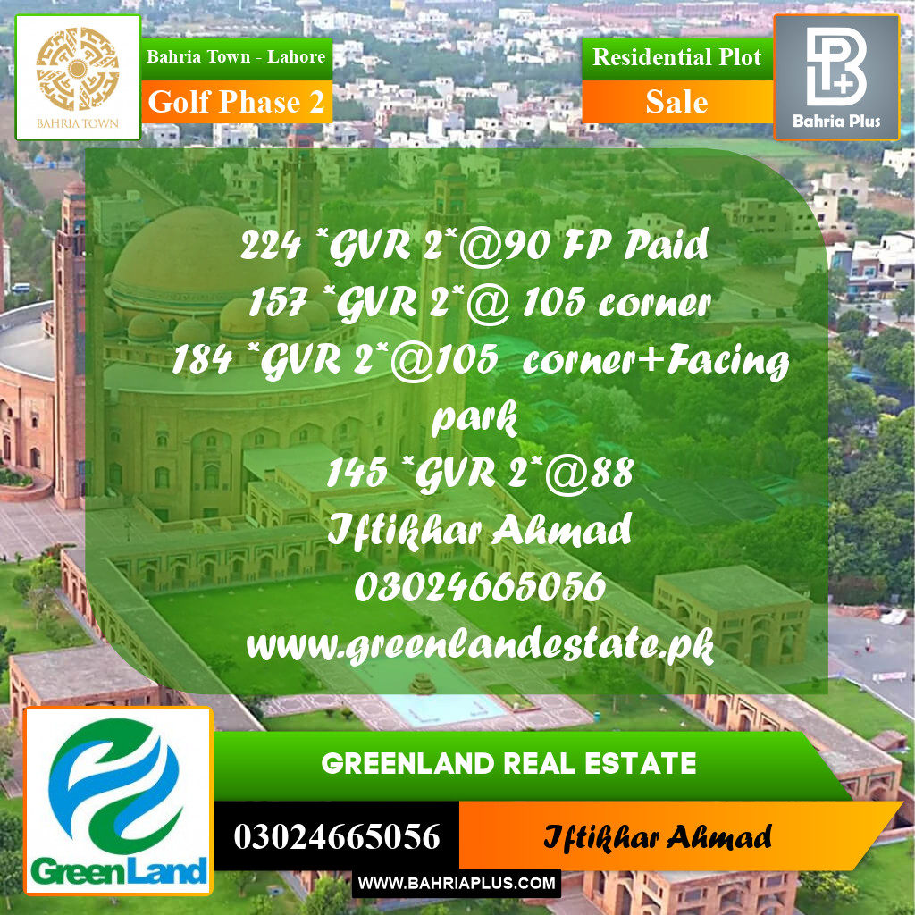 10 Marla Residential Plot for Sale in Golf Phase 2 -  Bahria Town, Lahore - (BP-278303)