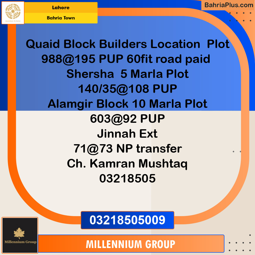 Residential Plot for Sale in Bahria Town, Lahore - (BP-278315)