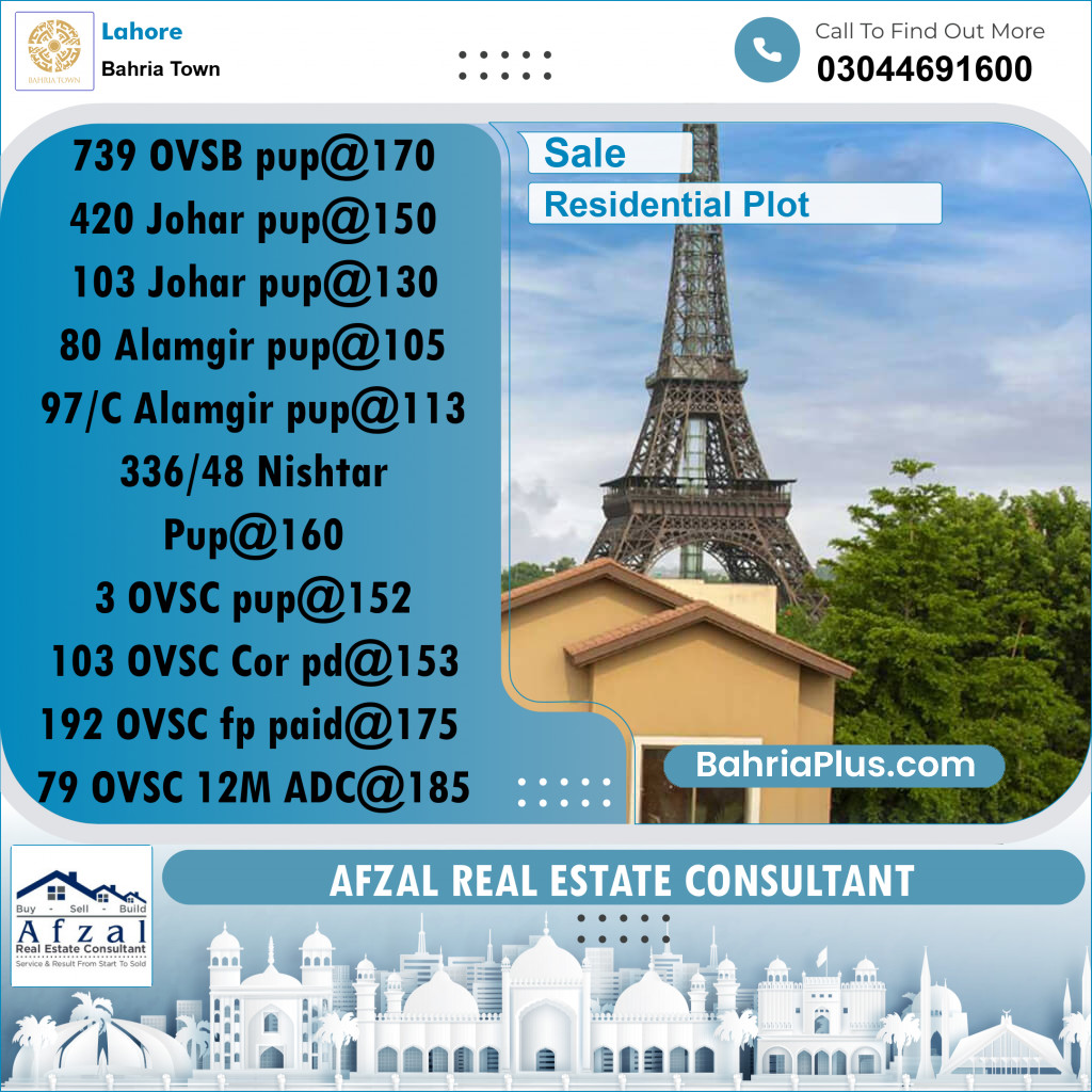 Residential Plot for Sale in Bahria Town, Lahore - (BP-278322)