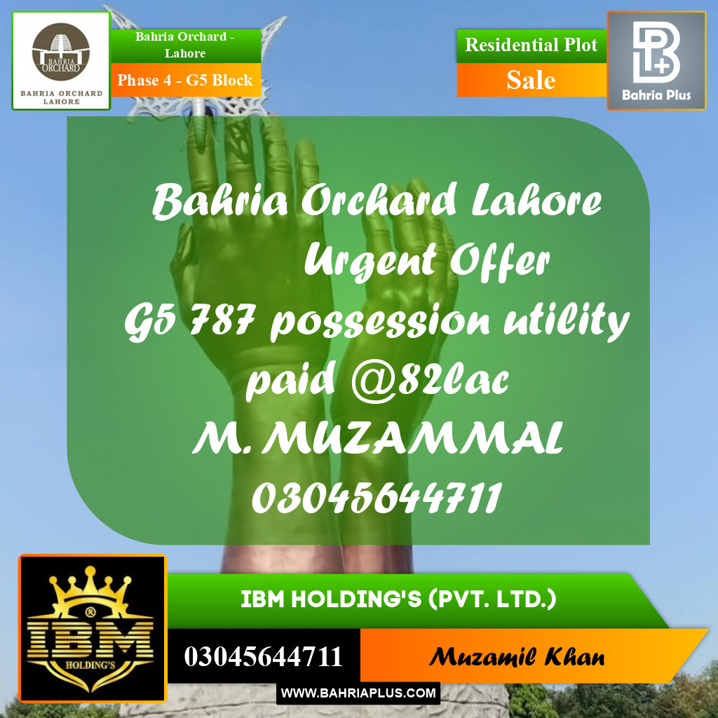 10 Marla Residential Plot for Sale in Phase 4 - G5 Block -  Bahria Orchard, Lahore - (BP-278334)