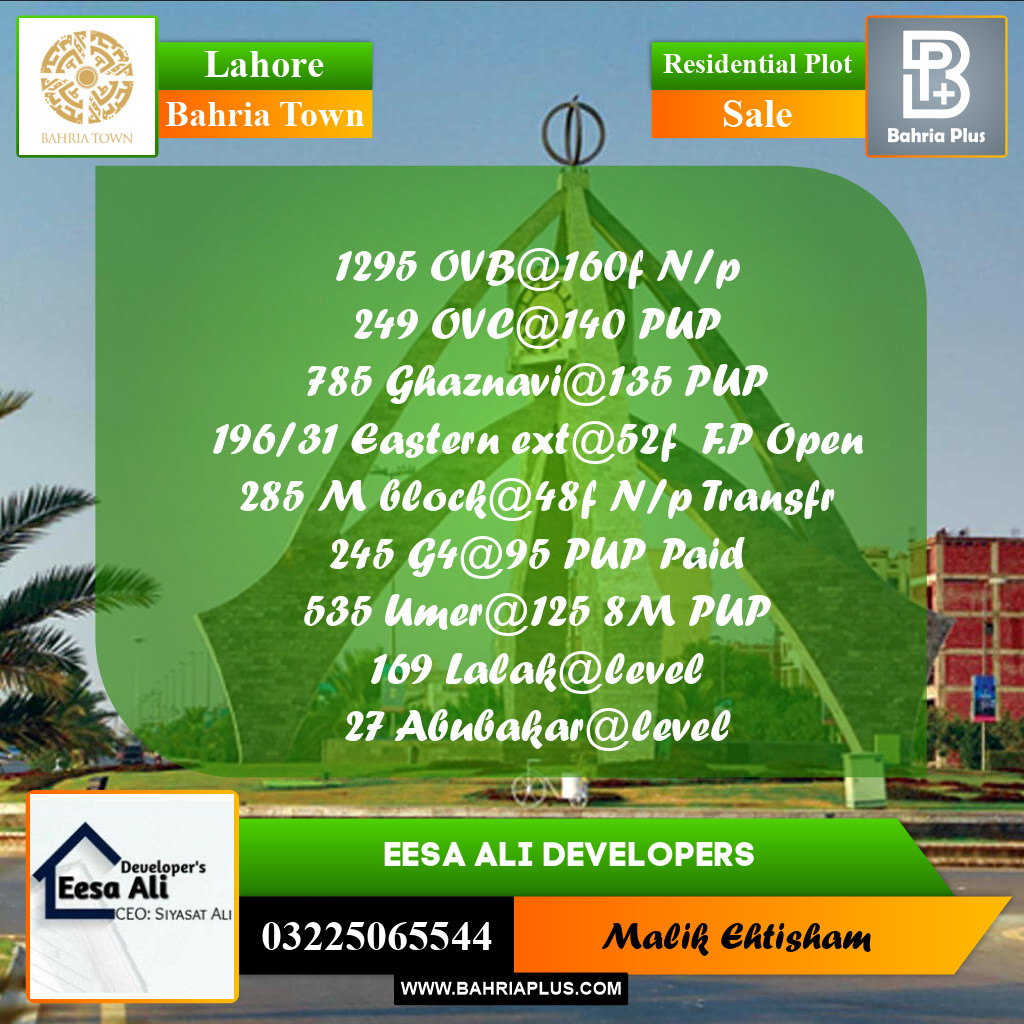 Residential Plot for Sale in Bahria Town, Lahore - (BP-278391)