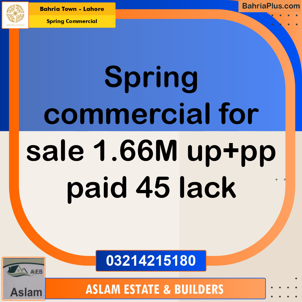 1.66 Marla Commercial Plot for Sale in Spring Commercial -  Bahria Town, Lahore - (BP-278403)