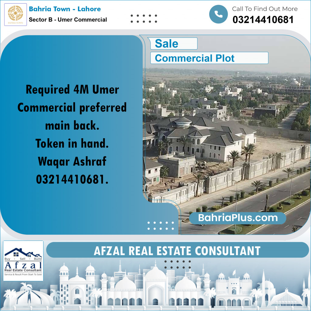4 Marla Commercial Plot for Sale in Sector B - Umer Commercial -  Bahria Town, Lahore - (BP-278435)