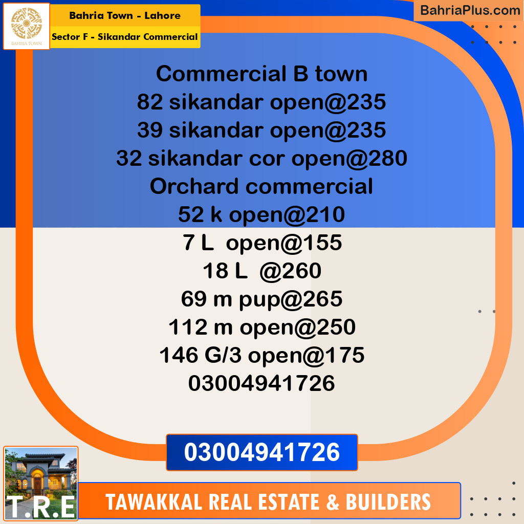 5 Marla Commercial Plot for Sale in Sector F - Sikandar Commercial -  Bahria Town, Lahore - (BP-278468)
