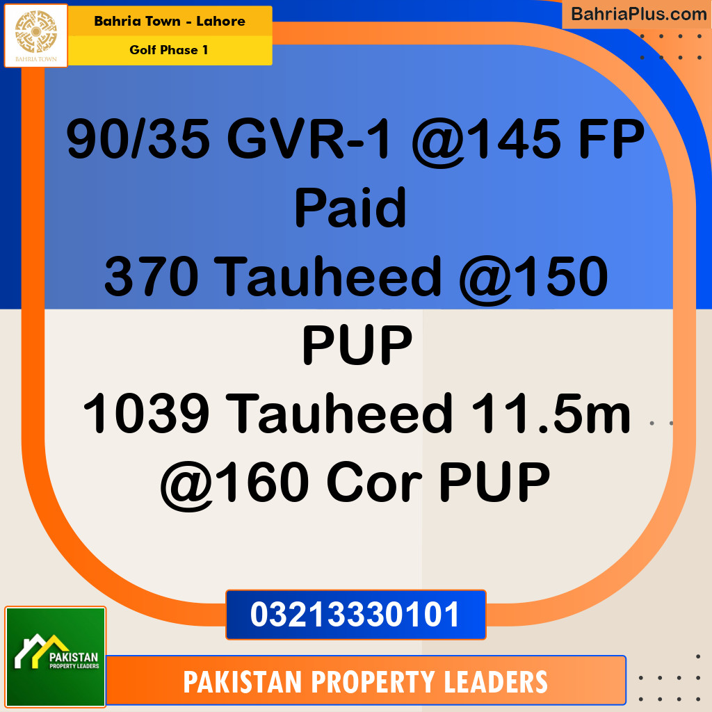 10 Marla Residential Plot for Sale in Golf Phase 1 -  Bahria Town, Lahore - (BP-278483)