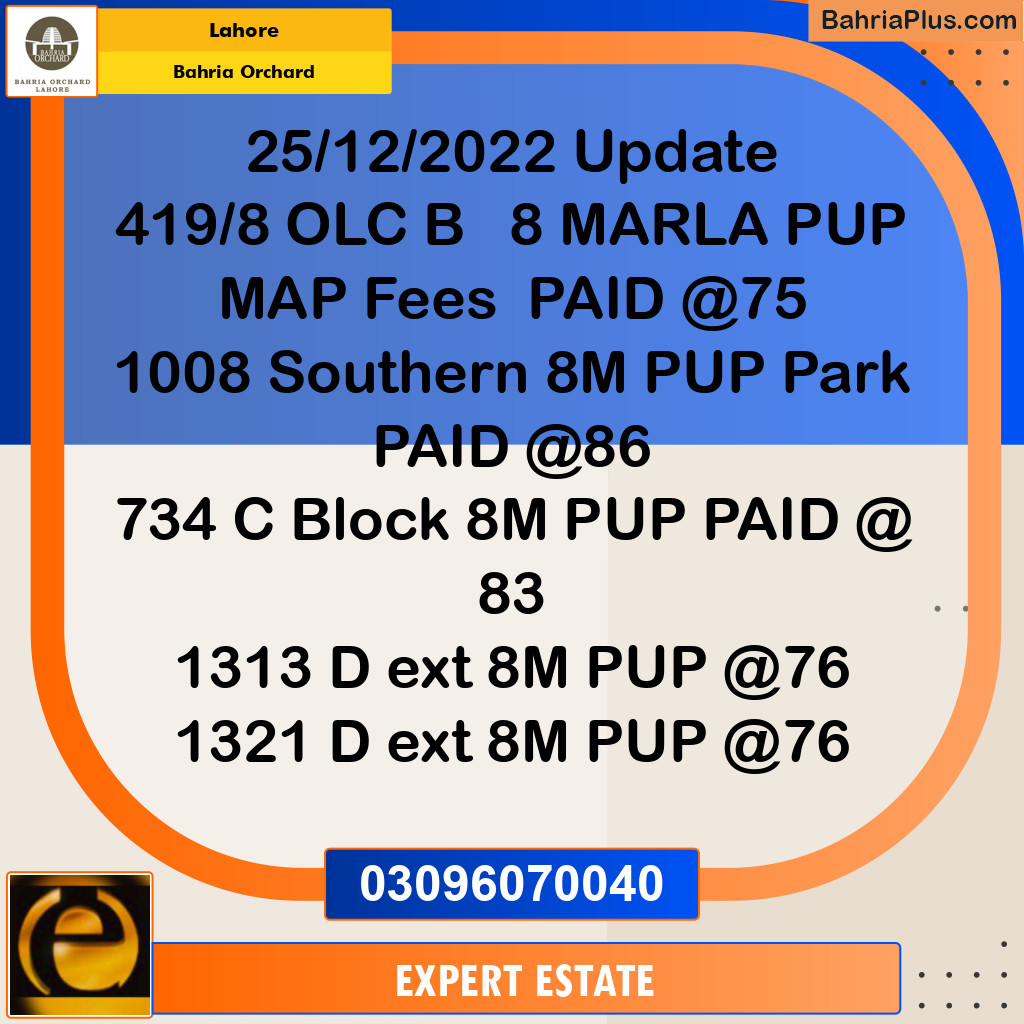 8 Marla Residential Plot for Sale in Bahria Orchard, Lahore - (BP-278521)