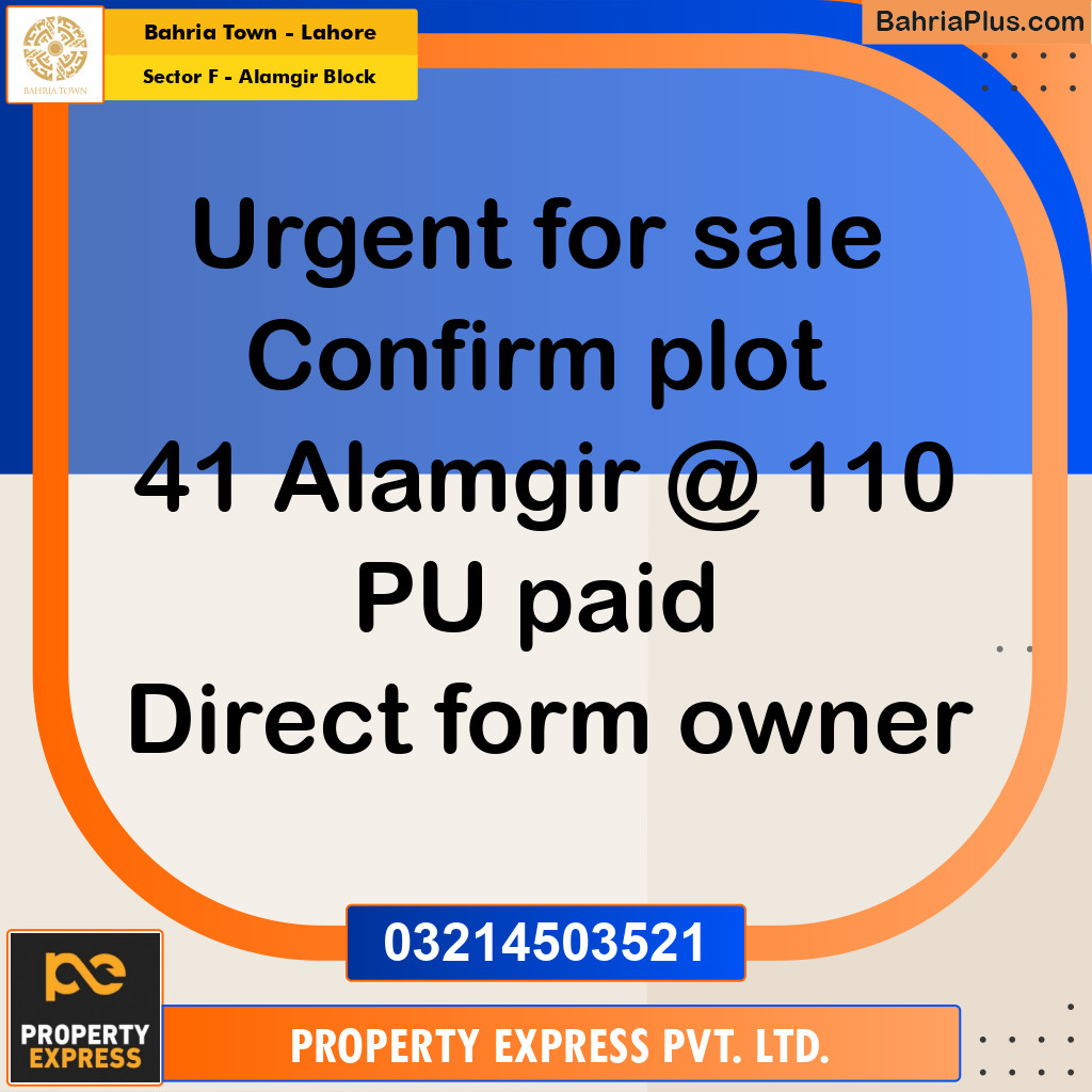10 Marla Residential Plot for Sale in Sector F - Alamgir Block -  Bahria Town, Lahore - (BP-278546)