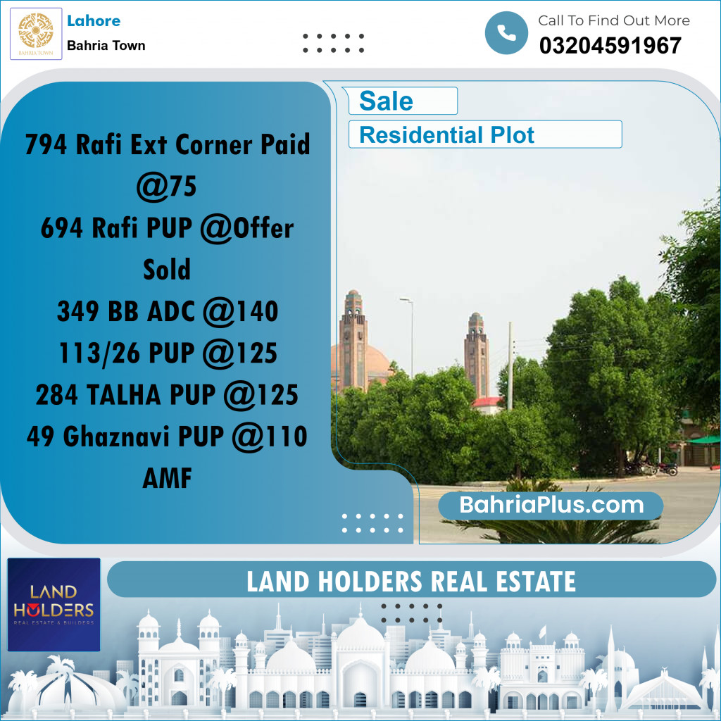 Residential Plot for Sale in Bahria Town, Lahore - (BP-278561)