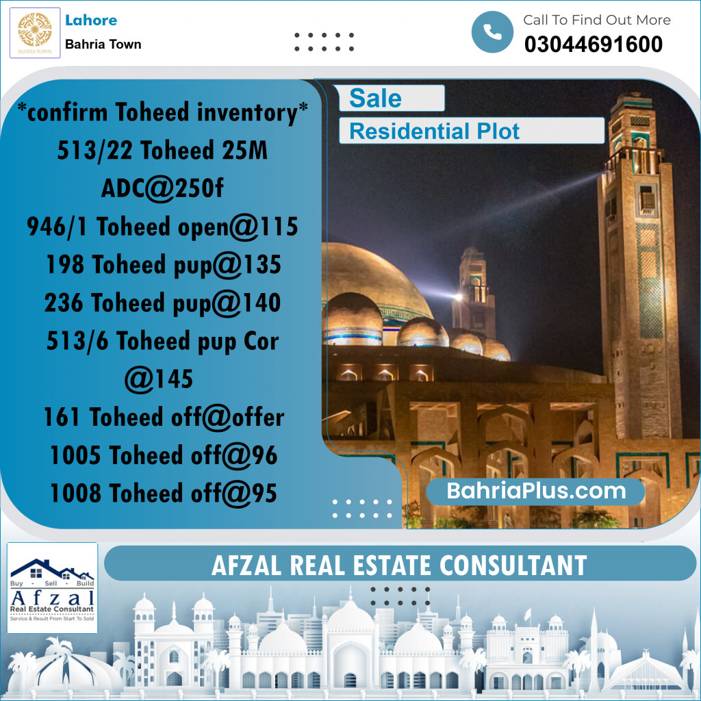 Residential Plot for Sale in Bahria Town, Lahore - (BP-278582)