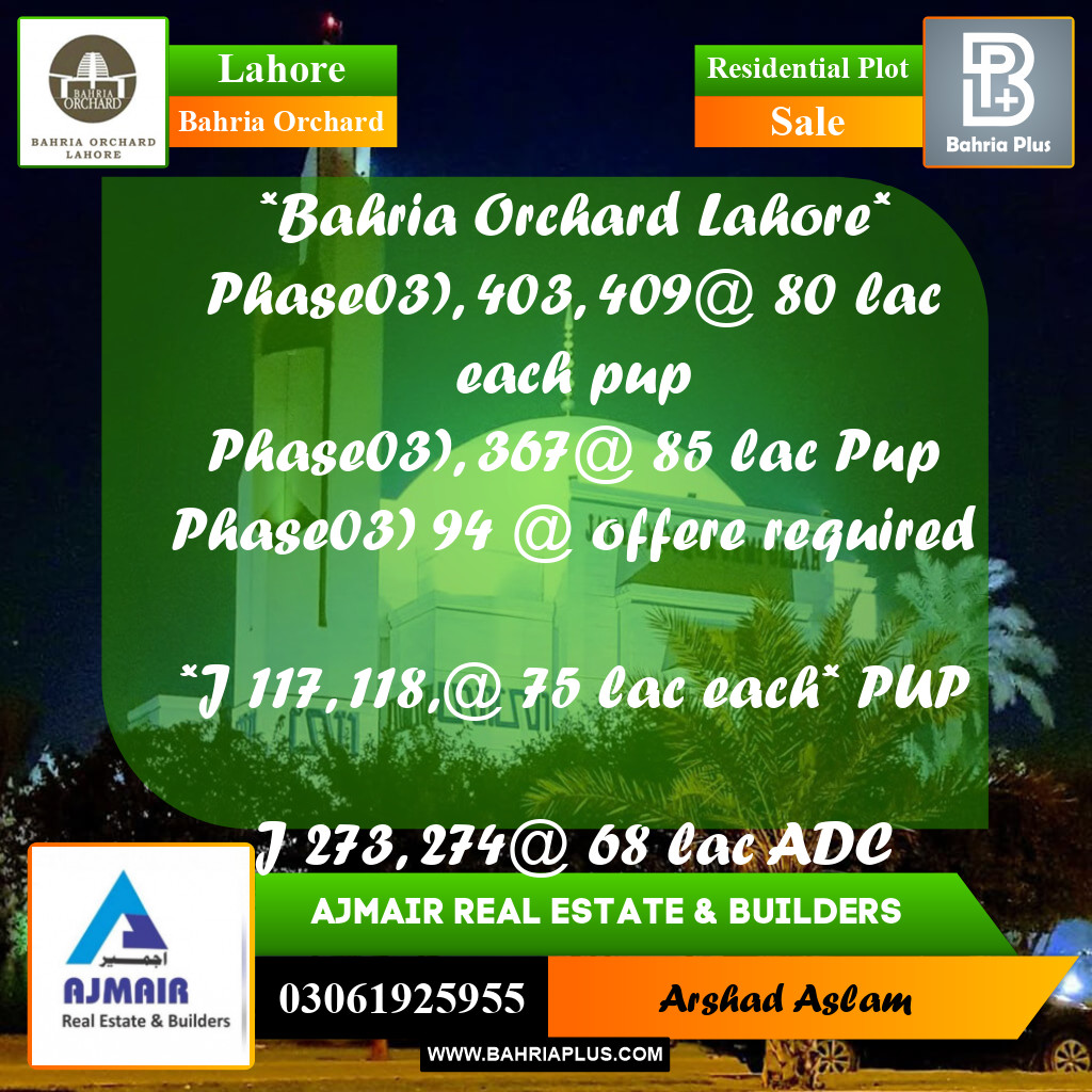Residential Plot for Sale in Bahria Orchard, Lahore - (BP-278583)