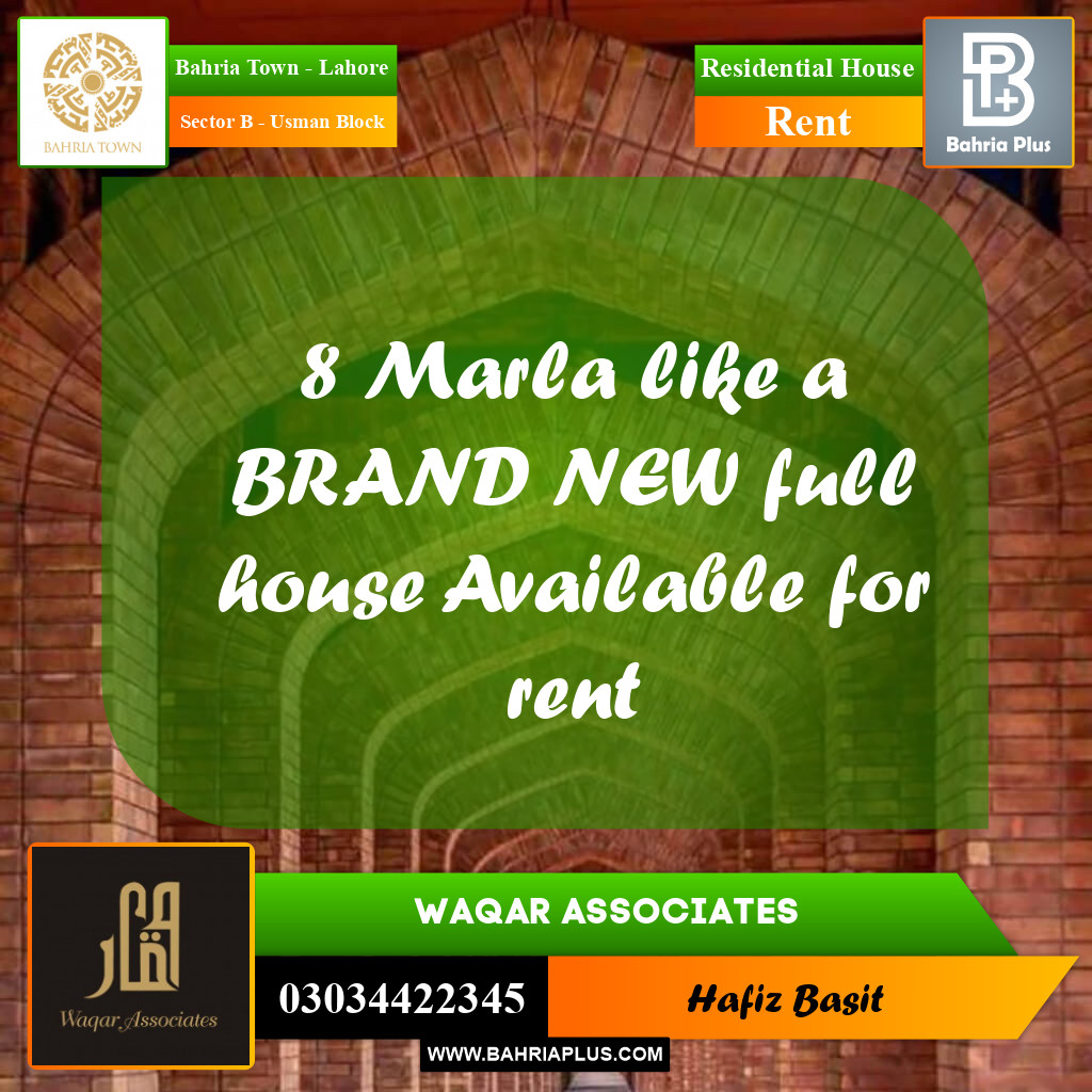 8 Marla Residential House for Rent in Sector B - Usman Block -  Bahria Town, Lahore - (BP-278614)