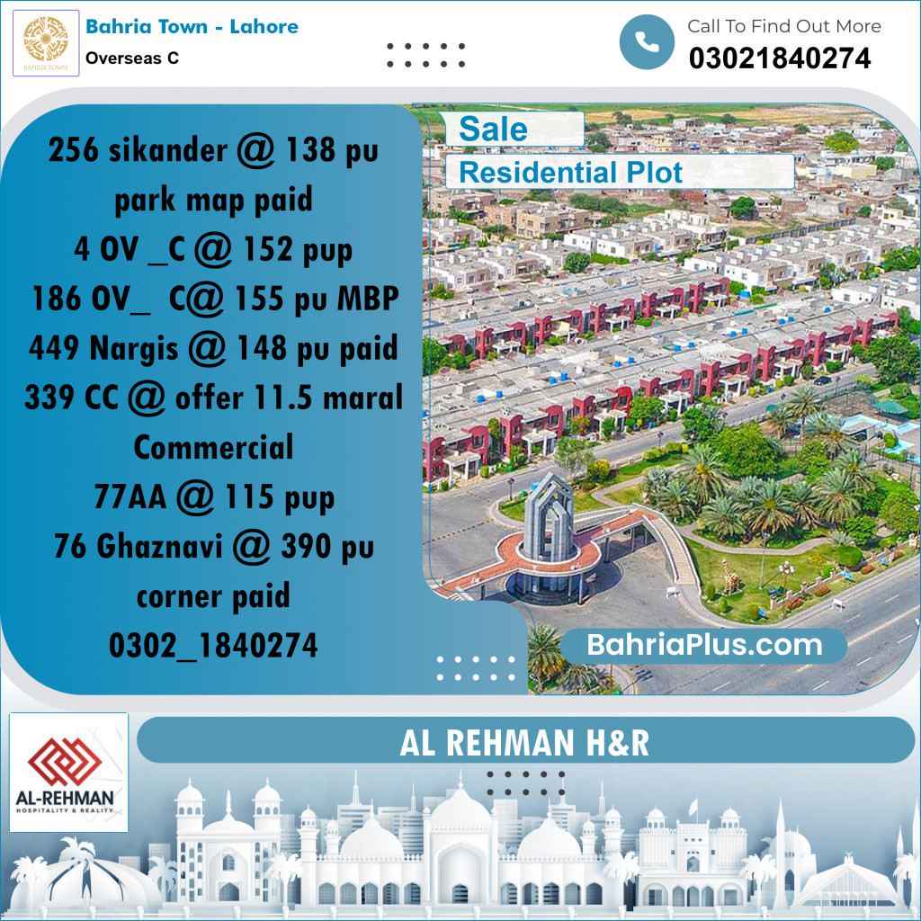 10 Marla Residential Plot for Sale in Overseas C -  Bahria Town, Lahore - (BP-278637)