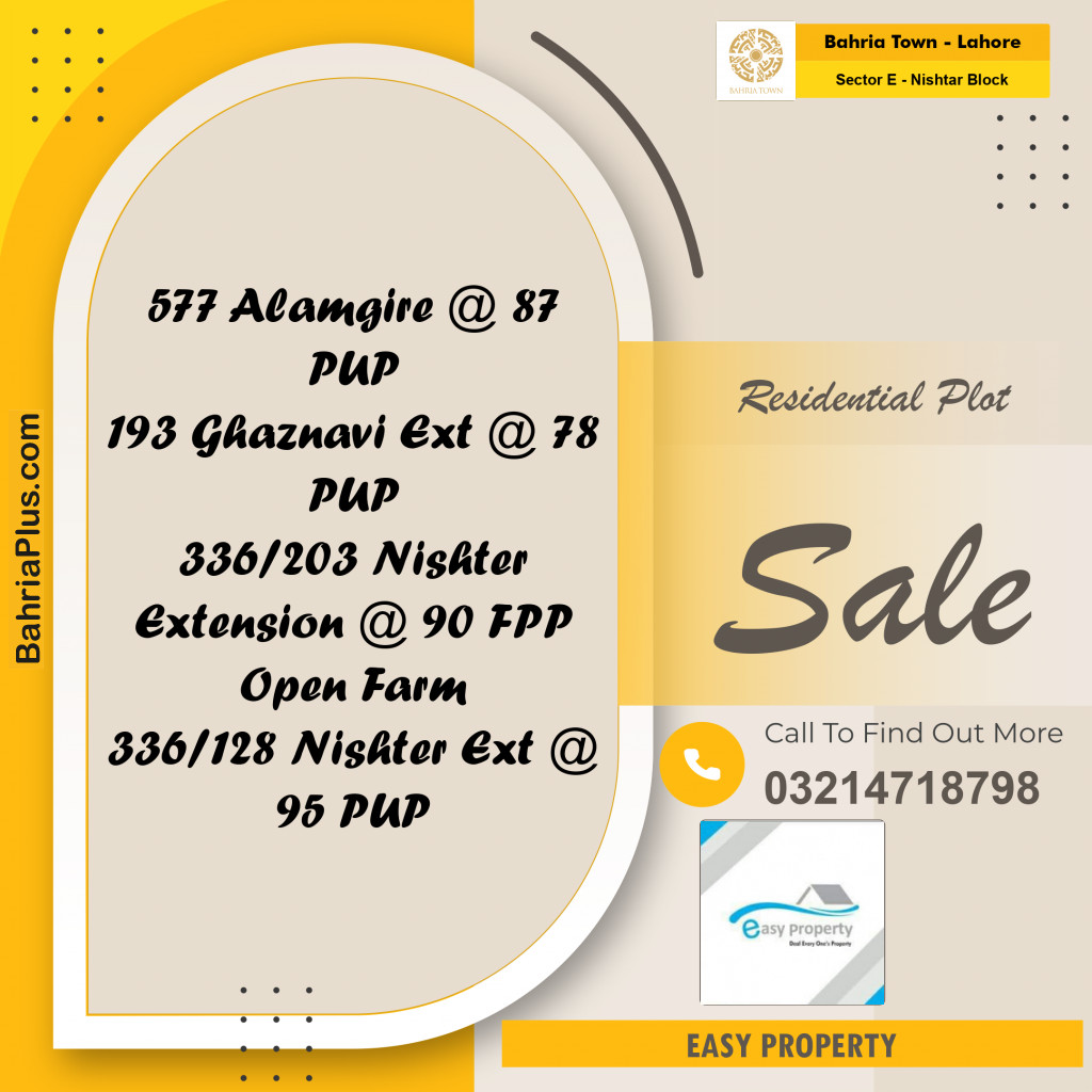 5 Marla Residential Plot for Sale in Sector E - Nishtar Block -  Bahria Town, Lahore - (BP-278650)
