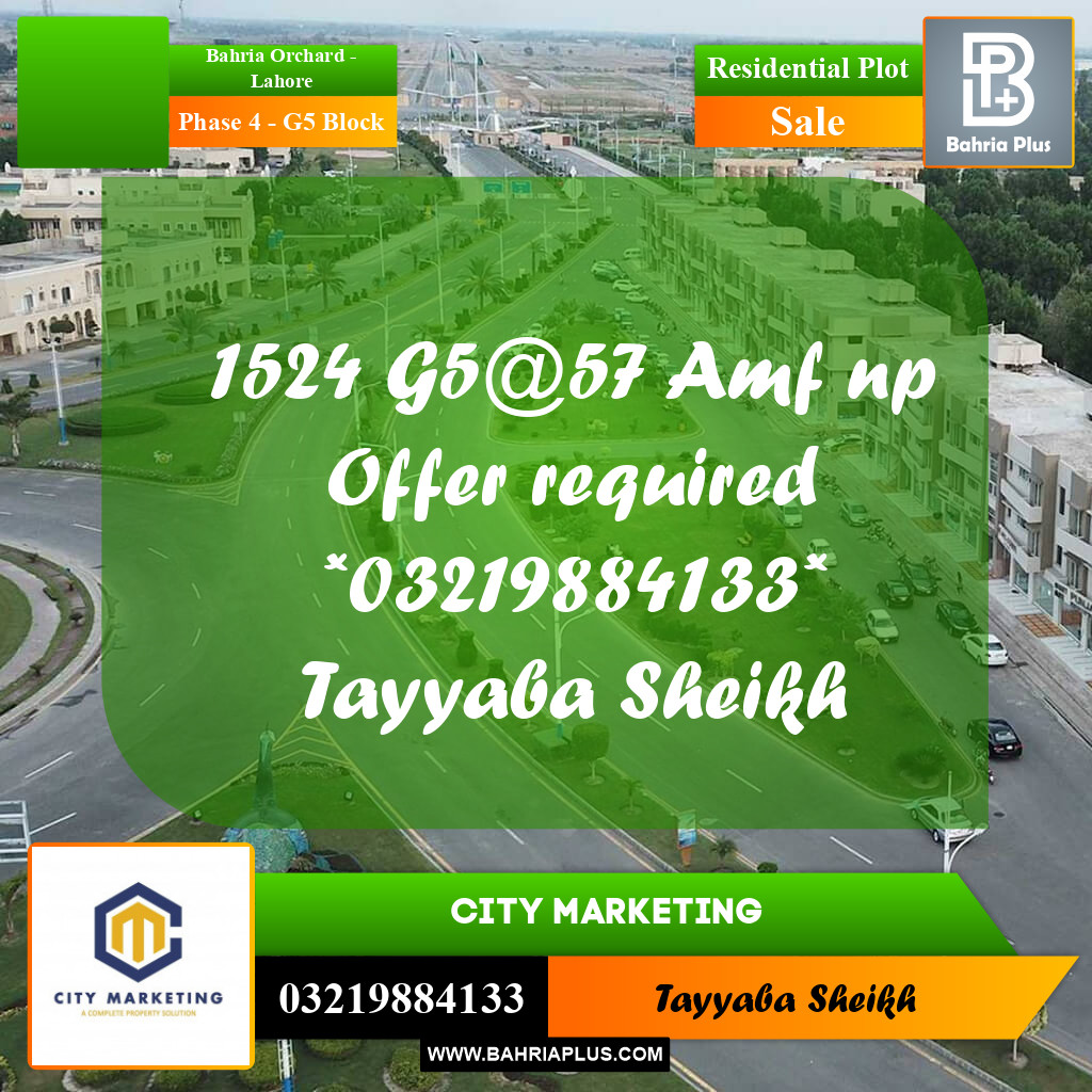 10 Marla Residential Plot for Sale in Phase 4 - G5 Block -  Bahria Orchard, Lahore - (BP-278704)
